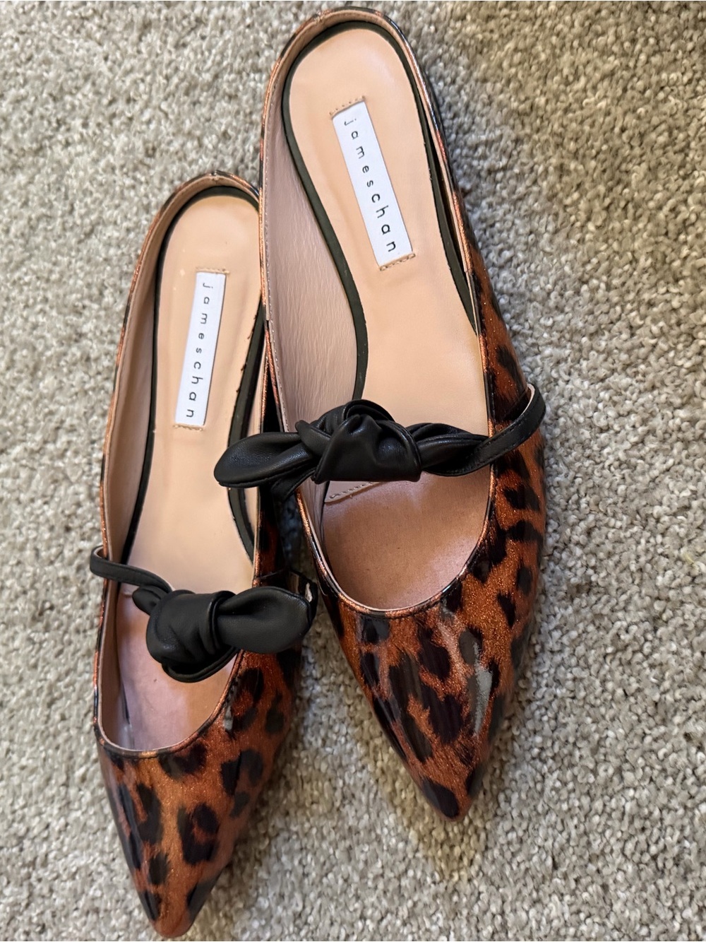 Leopard Print Pointed Toe Flats with Black Knot Strap
